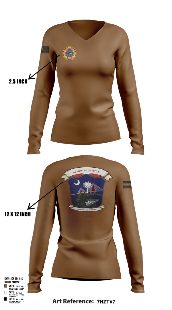 Womens Long Sleeve Vneck Shirt, 4th Medical Logistics, Marines, Teamtime, Team time, sublimation, custom sports apparel, team uniforms, spirit wear, spiritwear, sports uniforms, custom shirts, team store, custom team store, fundraiser sports, apparel fundraiser
