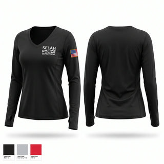 Womens Long Sleeve Vneck Shirt, SELAH POLICE DEPARTMENT, Police, Teamtime, Team time, sublimation, custom sports apparel, team uniforms, spirit wear, spiritwear, sports uniforms, custom shirts, team store, custom team store, fundraiser sports, apparel fundraiser