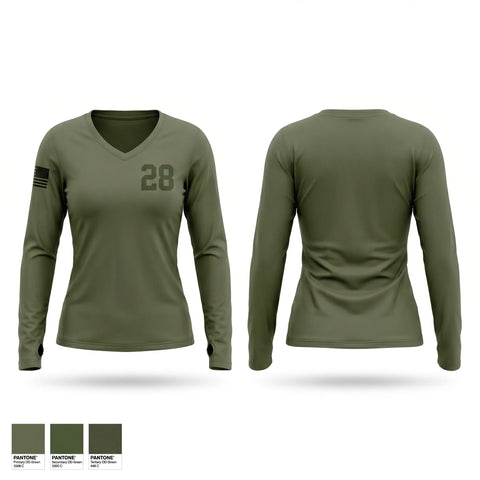 Womens Long Sleeve Vneck Shirt, 28, Marines, Teamtime, Team time, sublimation, custom sports apparel, team uniforms, spirit wear, spiritwear, sports uniforms, custom shirts, team store, custom team store, fundraiser sports, apparel fundraiser