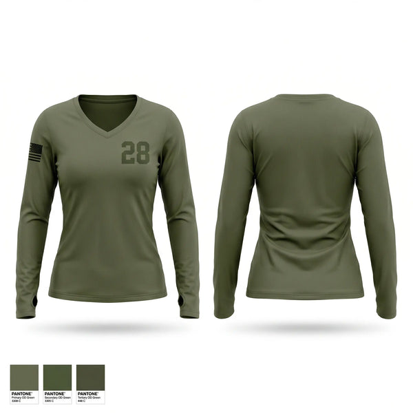 Womens Long Sleeve Vneck Shirt, 28, Marines, Teamtime, Team time, sublimation, custom sports apparel, team uniforms, spirit wear, spiritwear, sports uniforms, custom shirts, team store, custom team store, fundraiser sports, apparel fundraiser