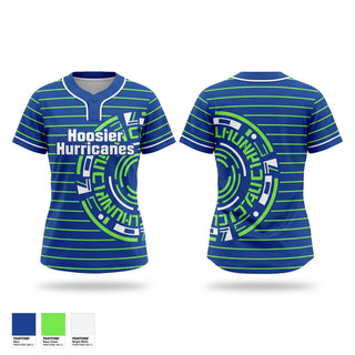 Two Button Softball Jersey, Hoosier Hurricanes, Softball, Teamtime, Team time, sublimation, custom sports apparel, team uniforms, spirit wear, spiritwear, sports uniforms, custom shirts, team store, custom team store, fundraiser sports, apparel fundraiser