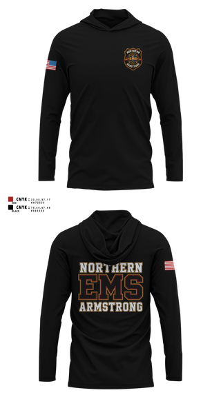 Long Sleeve hooded sunshirt, Northern Armstrong EMS, EMS/EMT, Teamtime, Team time, sublimation, custom sports apparel, team uniforms, spirit wear, spiritwear, sports uniforms, custom shirts, team store, custom team store, fundraiser sports, apparel fundraiser