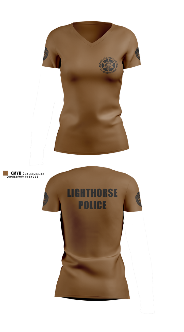 Womens Short Sleeve Vneck Shirt, Muscogee Nation Lighthorse Police North Patrol District, Police, Teamtime, Team time, sublimation, custom sports apparel, team uniforms, spirit wear, spiritwear, sports uniforms, custom shirts, team store, custom team store, fundraiser sports, apparel fundraiser