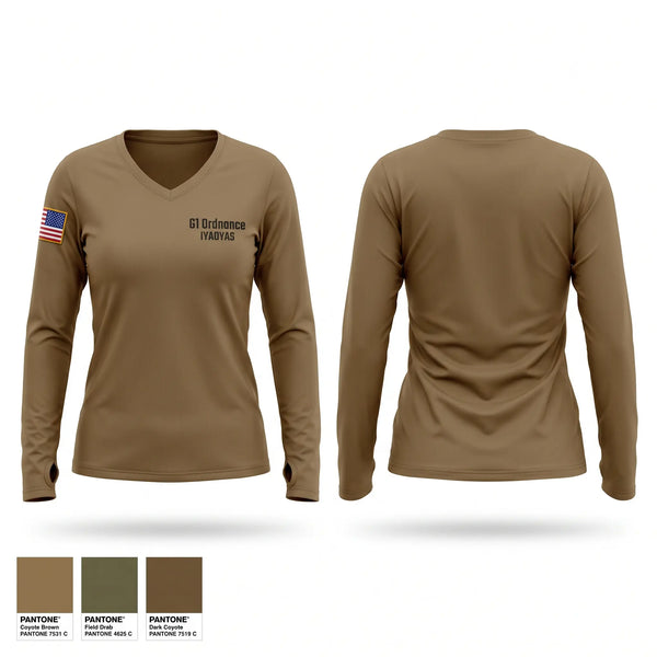 Womens Long Sleeve Vneck Shirt, G1 Ordnance, Navy, Teamtime, Team time, sublimation, custom sports apparel, team uniforms, spirit wear, spiritwear, sports uniforms, custom shirts, team store, custom team store, fundraiser sports, apparel fundraiser