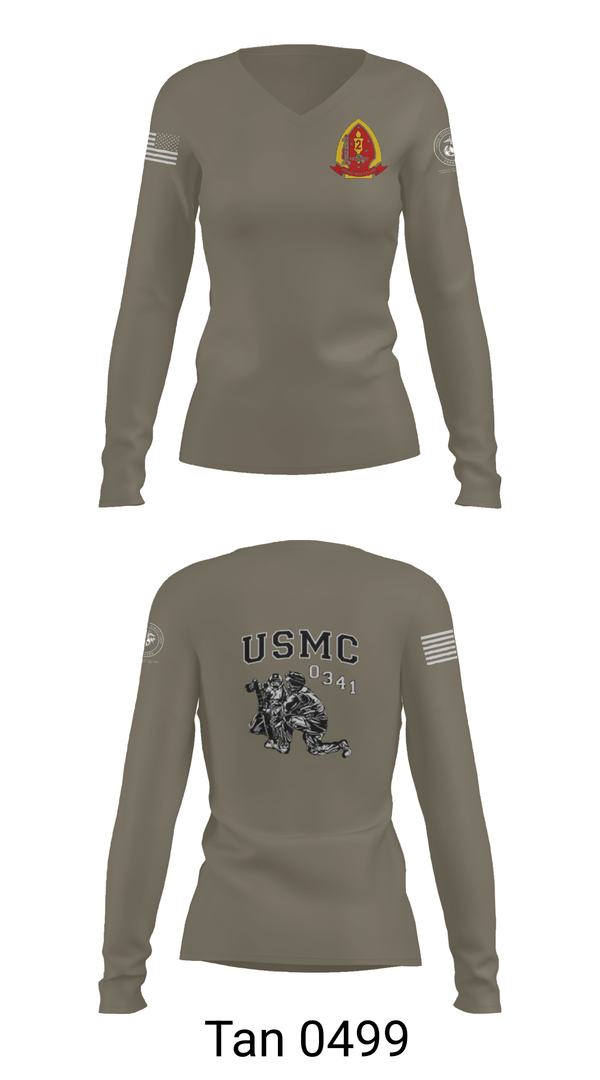 Womens Long Sleeve Vneck Shirt, 1st Bn 2mar 2nd MarDiv, , Teamtime, Team time, sublimation, custom sports apparel, team uniforms, spirit wear, spiritwear, sports uniforms, custom shirts, team store, custom team store, fundraiser sports, apparel fundraiser
