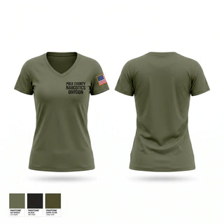 Womens Short Sleeve Vneck Shirt, POLK COUNTY NARCOTICS DIVISION, Police, Teamtime, Team time, sublimation, custom sports apparel, team uniforms, spirit wear, spiritwear, sports uniforms, custom shirts, team store, custom team store, fundraiser sports, apparel fundraiser