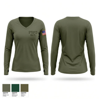 Womens Long Sleeve Vneck Shirt, PGPD EST, Police, Teamtime, Team time, sublimation, custom sports apparel, team uniforms, spirit wear, spiritwear, sports uniforms, custom shirts, team store, custom team store, fundraiser sports, apparel fundraiser