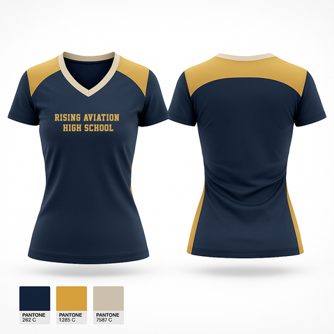 Womens Short Sleeve Vneck Shirt, Rising Aviation High School, Spirit Store, Teamtime, Team time, sublimation, custom sports apparel, team uniforms, spirit wear, spiritwear, sports uniforms, custom shirts, team store, custom team store, fundraiser sports, apparel fundraiser