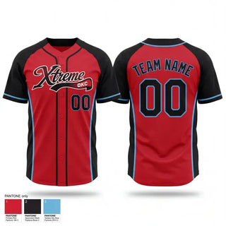 Full Button Baseball Jersey, Okc xtreme, Baseball, Teamtime, Team time, sublimation, custom sports apparel, team uniforms, spirit wear, spiritwear, sports uniforms, custom shirts, team store, custom team store, fundraiser sports, apparel fundraiser