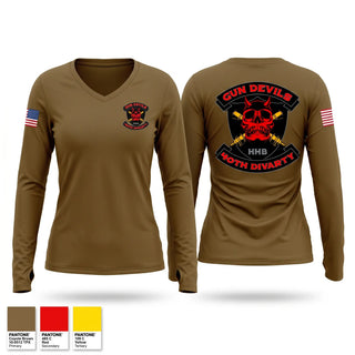Womens Long Sleeve Vneck Shirt, HHB 40th Division Artillery, National Guard, Teamtime, Team time, sublimation, custom sports apparel, team uniforms, spirit wear, spiritwear, sports uniforms, custom shirts, team store, custom team store, fundraiser sports, apparel fundraiser
