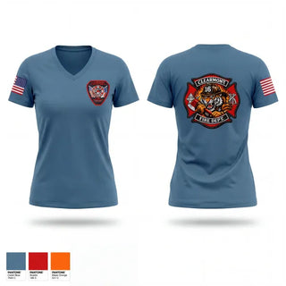 Womens Short Sleeve Vneck Shirt, Clearmont Volunteer Fire Department, Fire Department, Teamtime, Team time, sublimation, custom sports apparel, team uniforms, spirit wear, spiritwear, sports uniforms, custom shirts, team store, custom team store, fundraiser sports, apparel fundraiser