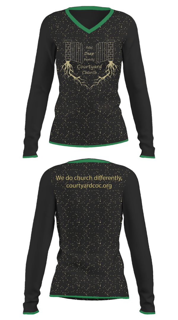 Women's Long Sleeve Vneck Shirt, Courtyard Chuch, , Teamtime, Team time, sublimation, custom sports apparel, team uniforms, spirit wear, spiritwear, sports uniforms, custom shirts, team store, custom team store, fundraiser sports, apparel fundraiser