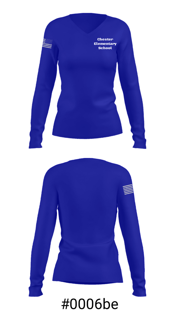 Women's Long Sleeve Vneck Shirt, Chester Elementary School, Spirit Store, Teamtime, Team time, sublimation, custom sports apparel, team uniforms, spirit wear, spiritwear, sports uniforms, custom shirts, team store, custom team store, fundraiser sports, apparel fundraiser