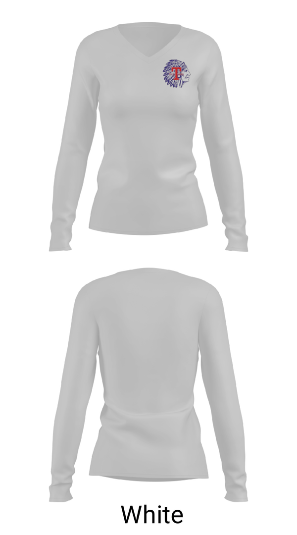 Women's Long Sleeve Vneck Shirt, Tewksbury Memorial High School Gymnastics, Spirit Store, Teamtime, Team time, sublimation, custom sports apparel, team uniforms, spirit wear, spiritwear, sports uniforms, custom shirts, team store, custom team store, fundraiser sports, apparel fundraiser