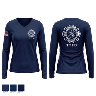 Womens Long Sleeve Vneck Shirt, Tuscarora fire department, Fire Department, Teamtime, Team time, sublimation, custom sports apparel, team uniforms, spirit wear, spiritwear, sports uniforms, custom shirts, team store, custom team store, fundraiser sports, apparel fundraiser
