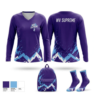 Womens Long Sleeve Vneck Shirt, WV Supreme, Men's Basketball, Teamtime, Team time, sublimation, custom sports apparel, team uniforms, spirit wear, spiritwear, sports uniforms, custom shirts, team store, custom team store, fundraiser sports, apparel fundraiser