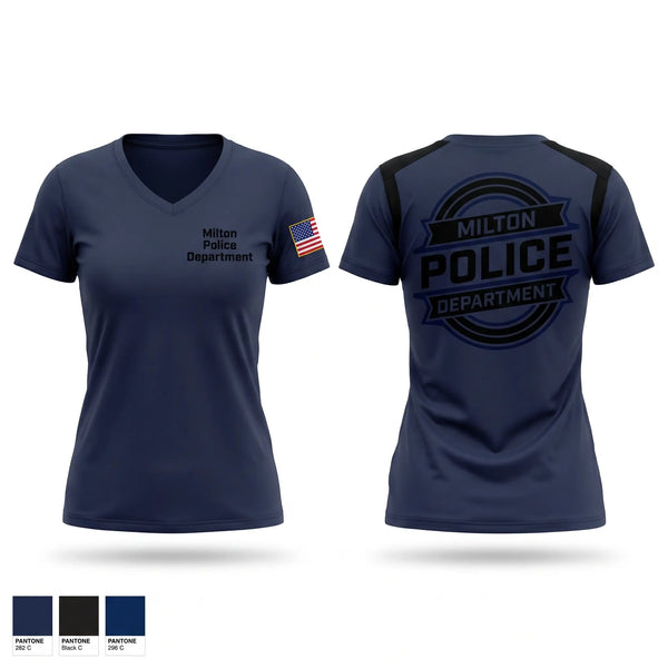Womens Short Sleeve Vneck Shirt, Milton Police Department, Police, Teamtime, Team time, sublimation, custom sports apparel, team uniforms, spirit wear, spiritwear, sports uniforms, custom shirts, team store, custom team store, fundraiser sports, apparel fundraiser