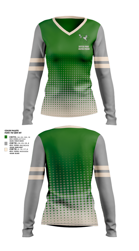Womens Long Sleeve Vneck Shirt, Dutch Fork Silver Foxes, , Teamtime, Team time, sublimation, custom sports apparel, team uniforms, spirit wear, spiritwear, sports uniforms, custom shirts, team store, custom team store, fundraiser sports, apparel fundraiser