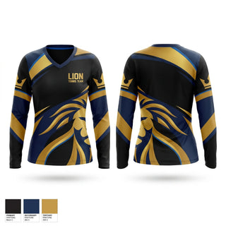 Womens Long Sleeve Vneck Shirt, Lion Tennis Team, Tennis, Teamtime, Team time, sublimation, custom sports apparel, team uniforms, spirit wear, spiritwear, sports uniforms, custom shirts, team store, custom team store, fundraiser sports, apparel fundraiser