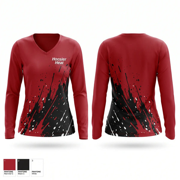 Womens Long Sleeve Vneck Shirt, Hoosier Heat, Softball, Teamtime, Team time, sublimation, custom sports apparel, team uniforms, spirit wear, spiritwear, sports uniforms, custom shirts, team store, custom team store, fundraiser sports, apparel fundraiser