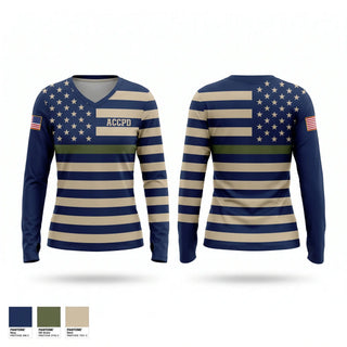 Womens Long Sleeve Vneck Shirt, ACCPD, Police, Teamtime, Team time, sublimation, custom sports apparel, team uniforms, spirit wear, spiritwear, sports uniforms, custom shirts, team store, custom team store, fundraiser sports, apparel fundraiser