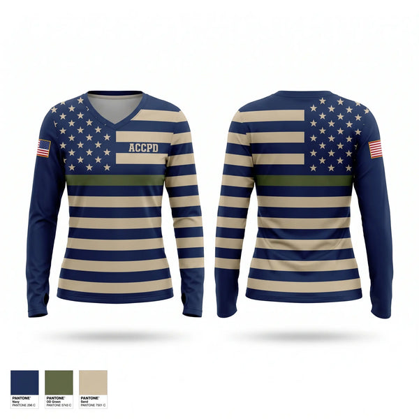 Womens Long Sleeve Vneck Shirt, ACCPD, Police, Teamtime, Team time, sublimation, custom sports apparel, team uniforms, spirit wear, spiritwear, sports uniforms, custom shirts, team store, custom team store, fundraiser sports, apparel fundraiser