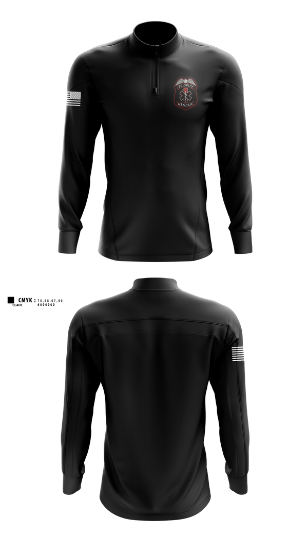 Quarter Zip Jacket, Priority 1 Rescue, EMS/EMT, Teamtime, Team time, sublimation, custom sports apparel, team uniforms, spirit wear, spiritwear, sports uniforms, custom shirts, team store, custom team store, fundraiser sports, apparel fundraiser