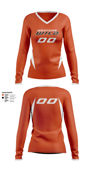 Womens Long Sleeve Vneck Shirt, Westside Wild, Women's Lacrosse, Teamtime, Team time, sublimation, custom sports apparel, team uniforms, spirit wear, spiritwear, sports uniforms, custom shirts, team store, custom team store, fundraiser sports, apparel fundraiser