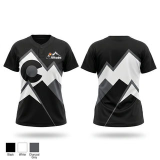 Two Button Softball Jersey, CO Altitude Hull, Softball, Teamtime, Team time, sublimation, custom sports apparel, team uniforms, spirit wear, spiritwear, sports uniforms, custom shirts, team store, custom team store, fundraiser sports, apparel fundraiser