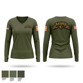 Womens Long Sleeve Vneck Shirt, Lions Battalion Army JROTC Raider Team, Army, Teamtime, Team time, sublimation, custom sports apparel, team uniforms, spirit wear, spiritwear, sports uniforms, custom shirts, team store, custom team store, fundraiser sports, apparel fundraiser