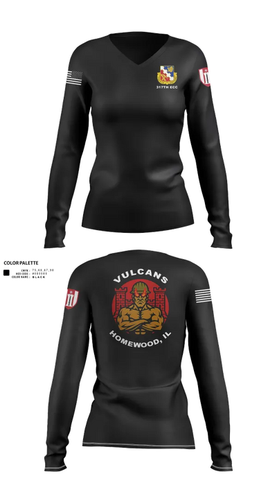 317th ECC 65415028 Women's Long Sleeve V-neck Shirt - 100
