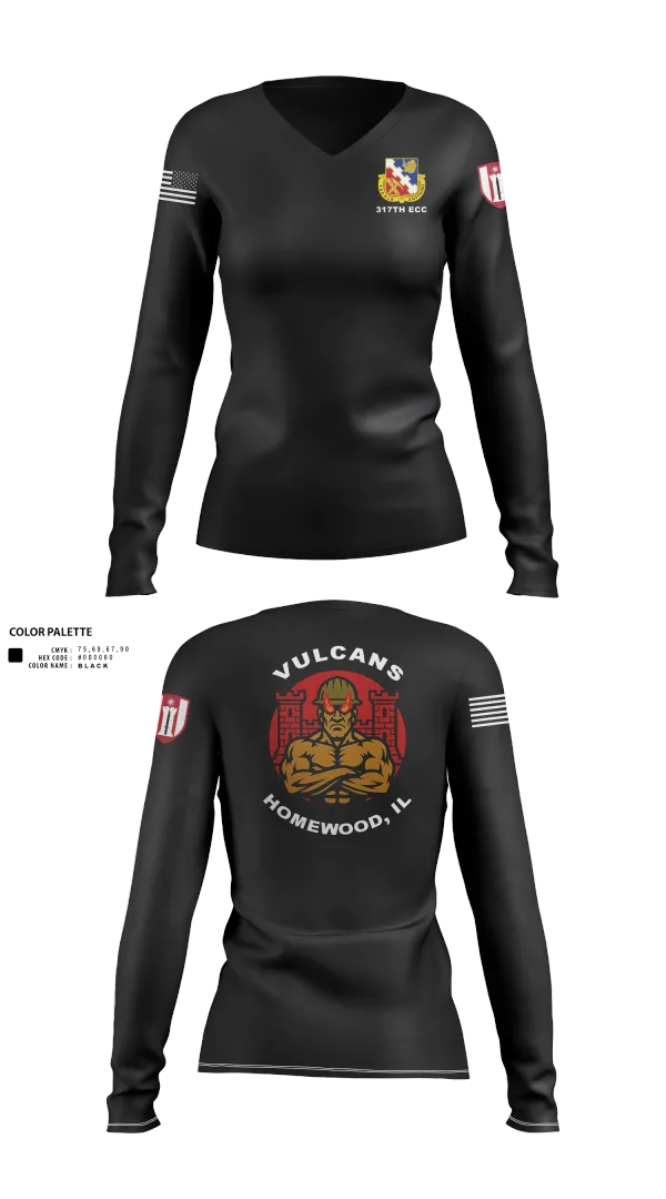 Womens Long Sleeve Vneck Shirt, 317th ECC, Army, Teamtime, Team time, sublimation, custom sports apparel, team uniforms, spirit wear, spiritwear, sports uniforms, custom shirts, team store, custom team store, fundraiser sports, apparel fundraiser