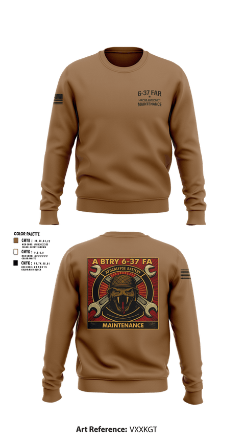 Crew Neck Sweatshirt, 6-37 Field Artillery, Army, Teamtime, Team time, sublimation, custom sports apparel, team uniforms, spirit wear, spiritwear, sports uniforms, custom shirts, team store, custom team store, fundraiser sports, apparel fundraiser