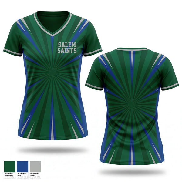 Womens Short Sleeve Vneck Shirt, Salem Saints, Spirit Store, Teamtime, Team time, sublimation, custom sports apparel, team uniforms, spirit wear, spiritwear, sports uniforms, custom shirts, team store, custom team store, fundraiser sports, apparel fundraiser
