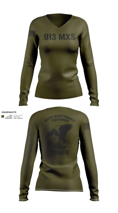 913th Maintenance Squadron 77885709 Women's Long Sleeve V-neck Shirt - 22