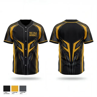 Full Button Baseball Jersey, Post Falls American Legion Baseball, Baseball, Teamtime, Team time, sublimation, custom sports apparel, team uniforms, spirit wear, spiritwear, sports uniforms, custom shirts, team store, custom team store, fundraiser sports, apparel fundraiser