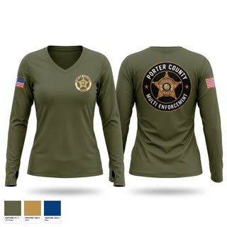Womens Long Sleeve Vneck Shirt, Porter County Multi-Enforcement Group, Police, Teamtime, Team time, sublimation, custom sports apparel, team uniforms, spirit wear, spiritwear, sports uniforms, custom shirts, team store, custom team store, fundraiser sports, apparel fundraiser