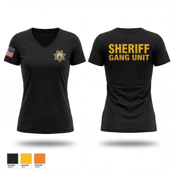 Womens Short Sleeve Vneck Shirt, SHERIFF GANG UNIT, Police, Teamtime, Team time, sublimation, custom sports apparel, team uniforms, spirit wear, spiritwear, sports uniforms, custom shirts, team store, custom team store, fundraiser sports, apparel fundraiser