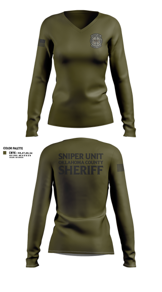Womens Long Sleeve Vneck Shirt, Oklahoma County Sniper Team, Police, Teamtime, Team time, sublimation, custom sports apparel, team uniforms, spirit wear, spiritwear, sports uniforms, custom shirts, team store, custom team store, fundraiser sports, apparel fundraiser