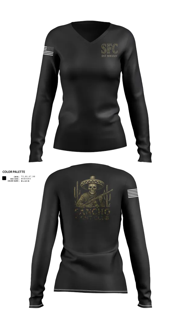 Womens Long Sleeve Vneck Shirt, Sancho Fight Club, , Teamtime, Team time, sublimation, custom sports apparel, team uniforms, spirit wear, spiritwear, sports uniforms, custom shirts, team store, custom team store, fundraiser sports, apparel fundraiser