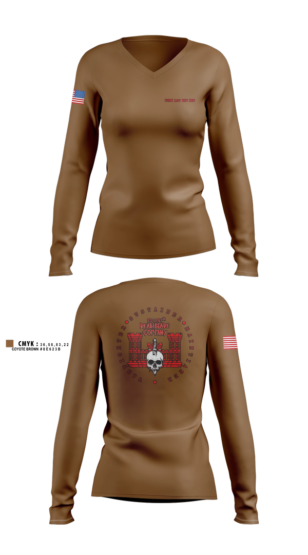 Womens Long Sleeve Vneck Shirt, Forward support company 107 engineer battalion, National Guard, Teamtime, Team time, sublimation, custom sports apparel, team uniforms, spirit wear, spiritwear, sports uniforms, custom shirts, team store, custom team store, fundraiser sports, apparel fundraiser
