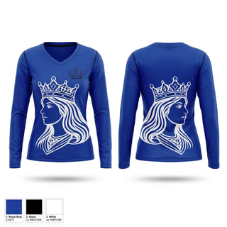 Womens Long Sleeve Vneck Shirt, Mason County Lady Royals, Women's Soccer, Teamtime, Team time, sublimation, custom sports apparel, team uniforms, spirit wear, spiritwear, sports uniforms, custom shirts, team store, custom team store, fundraiser sports, apparel fundraiser