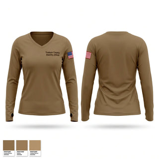 Womens Long Sleeve Vneck Shirt, Yoakum County Sheriff’s Office, Police, Teamtime, Team time, sublimation, custom sports apparel, team uniforms, spirit wear, spiritwear, sports uniforms, custom shirts, team store, custom team store, fundraiser sports, apparel fundraiser