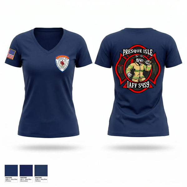 Womens Short Sleeve Vneck Shirt, Presque Isle Fire Department, Fire Department, Teamtime, Team time, sublimation, custom sports apparel, team uniforms, spirit wear, spiritwear, sports uniforms, custom shirts, team store, custom team store, fundraiser sports, apparel fundraiser