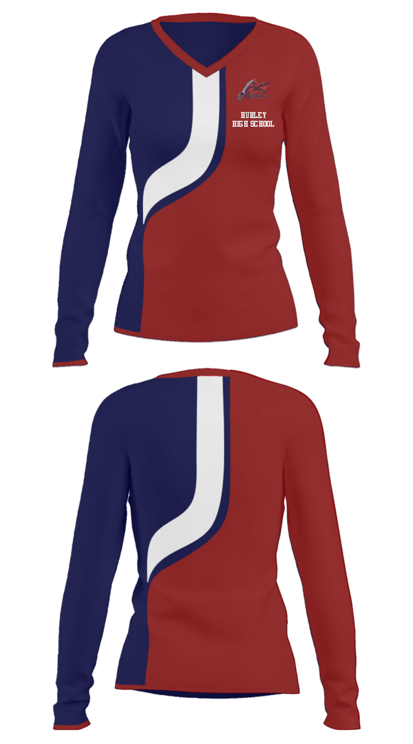 Women's Long Sleeve Vneck Shirt, Hurley High school, Spirit Store, Teamtime, Team time, sublimation, custom sports apparel, team uniforms, spirit wear, spiritwear, sports uniforms, custom shirts, team store, custom team store, fundraiser sports, apparel fundraiser