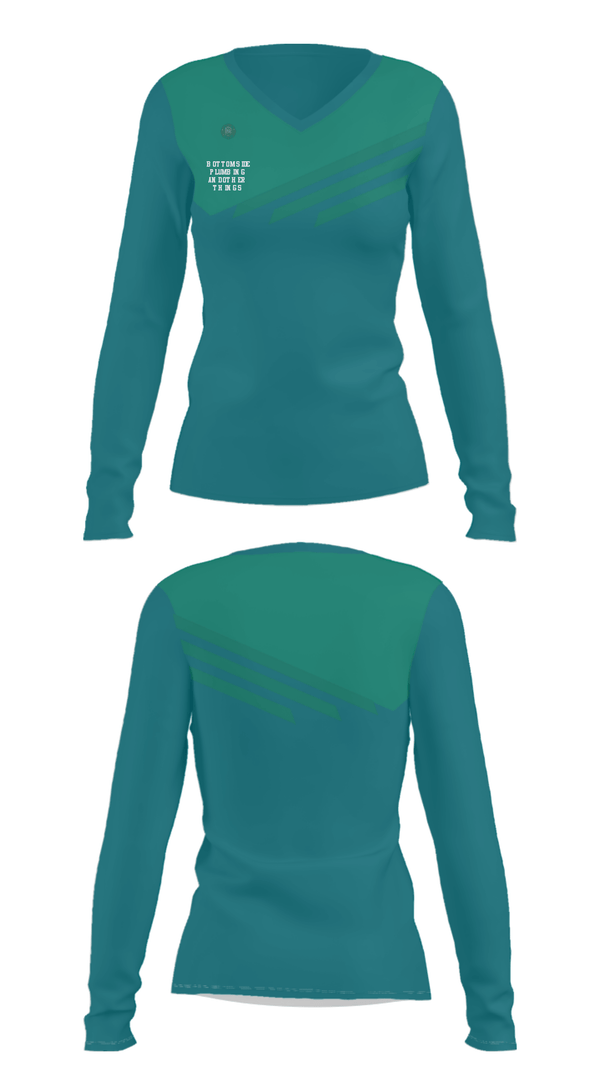 Women's Long Sleeve Vneck Shirt, Bottom Side Plumbing and other things, , Teamtime, Team time, sublimation, custom sports apparel, team uniforms, spirit wear, spiritwear, sports uniforms, custom shirts, team store, custom team store, fundraiser sports, apparel fundraiser
