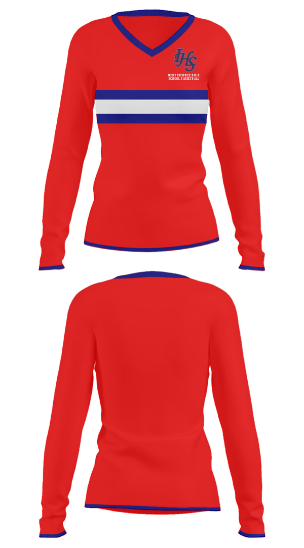 Women's Long Sleeve Vneck Shirt, Independence High School Basketball, Women's Basketball, Teamtime, Team time, sublimation, custom sports apparel, team uniforms, spirit wear, spiritwear, sports uniforms, custom shirts, team store, custom team store, fundraiser sports, apparel fundraiser