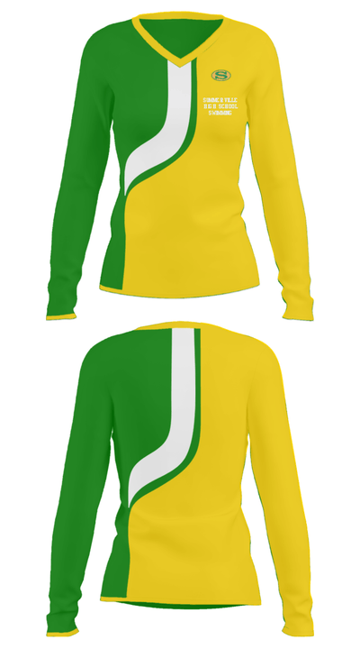 Summerville High School Swimming 14635374 Women's Long Sleeve V-neck Shirt - 33