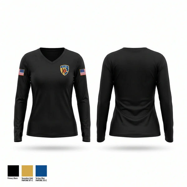 Womens Long Sleeve Vneck Shirt, Hartsville Police Department, Police, Teamtime, Team time, sublimation, custom sports apparel, team uniforms, spirit wear, spiritwear, sports uniforms, custom shirts, team store, custom team store, fundraiser sports, apparel fundraiser