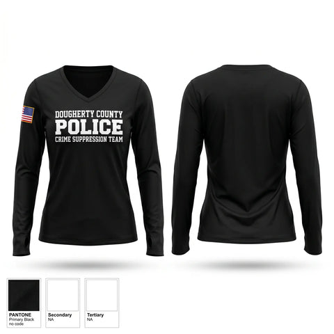 Womens Long Sleeve Vneck Shirt, Dougherty County Police Crime Suppression Team, Police, Teamtime, Team time, sublimation, custom sports apparel, team uniforms, spirit wear, spiritwear, sports uniforms, custom shirts, team store, custom team store, fundraiser sports, apparel fundraiser